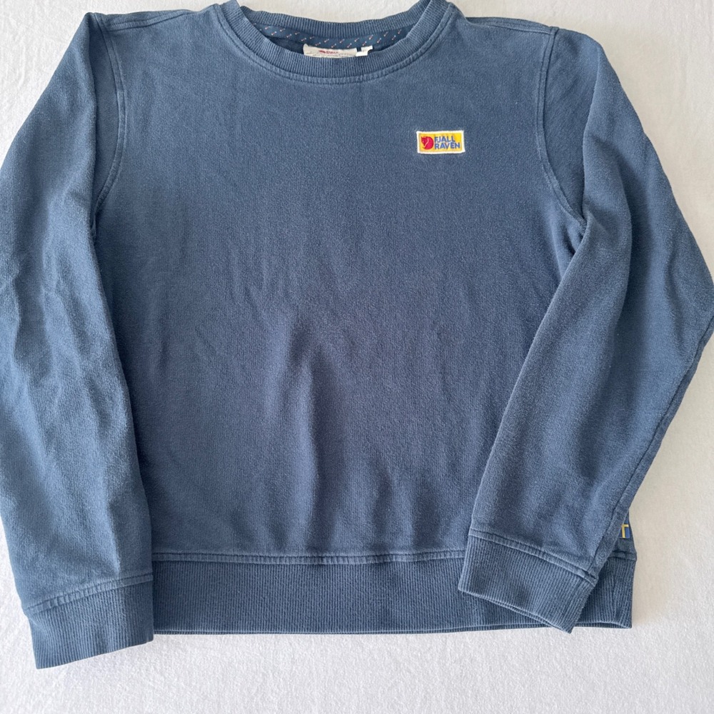 Fjallraven Vardag Sweater Women Size M Blue Organic Cotton Pullover Logo Patch